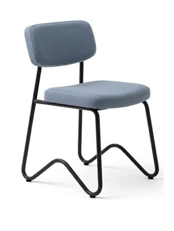 An armless modern dining chair featuring a matte black tubular metal frame with a distinctive S-shap… — 3D model