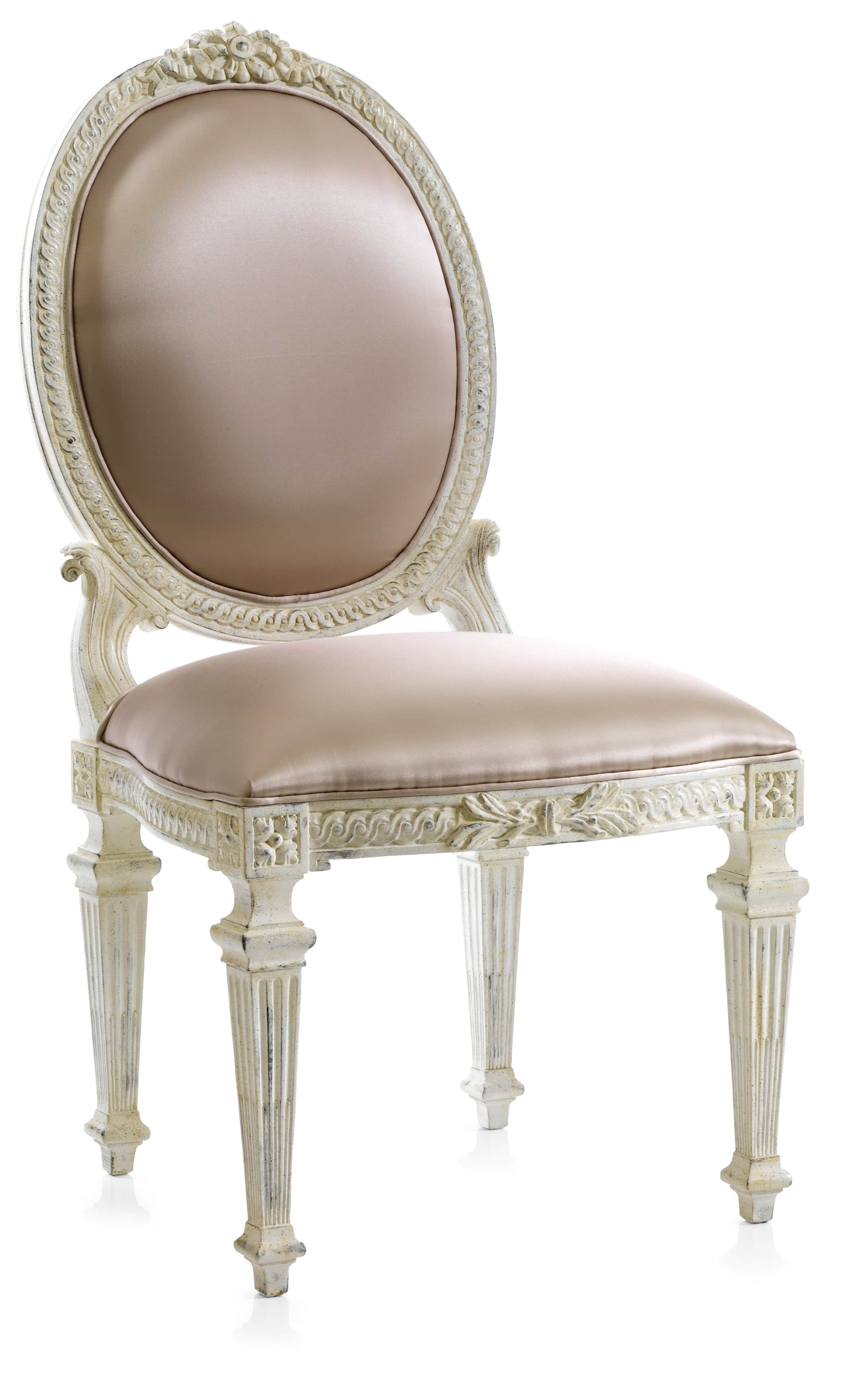 A classical Louis XVI-style chair with an oval backrest and a padded seat. The chair features intric… — free GLTF 3D model