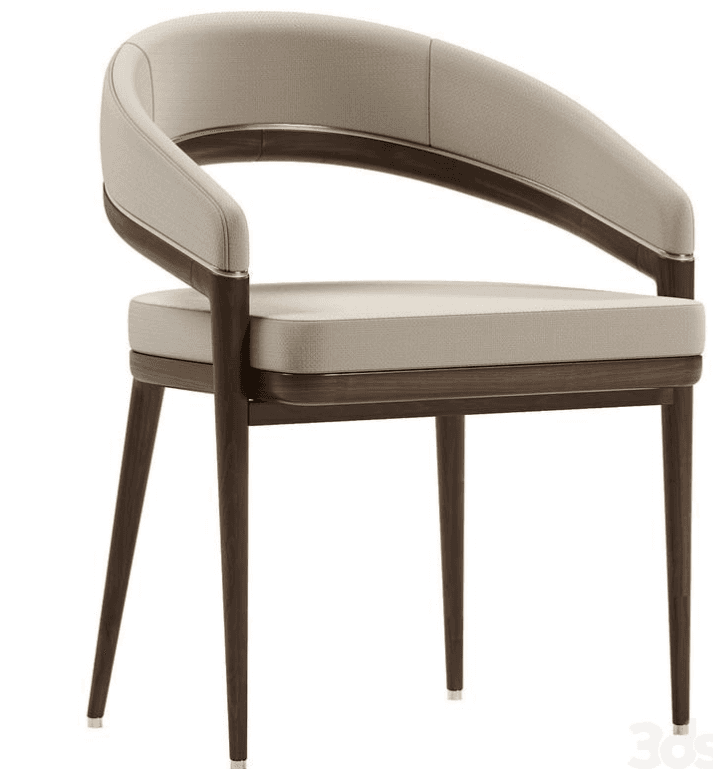 A contemporary dining armchair featuring a dark wood frame, light beige upholstered seat and a conti… — free GLB 3D model