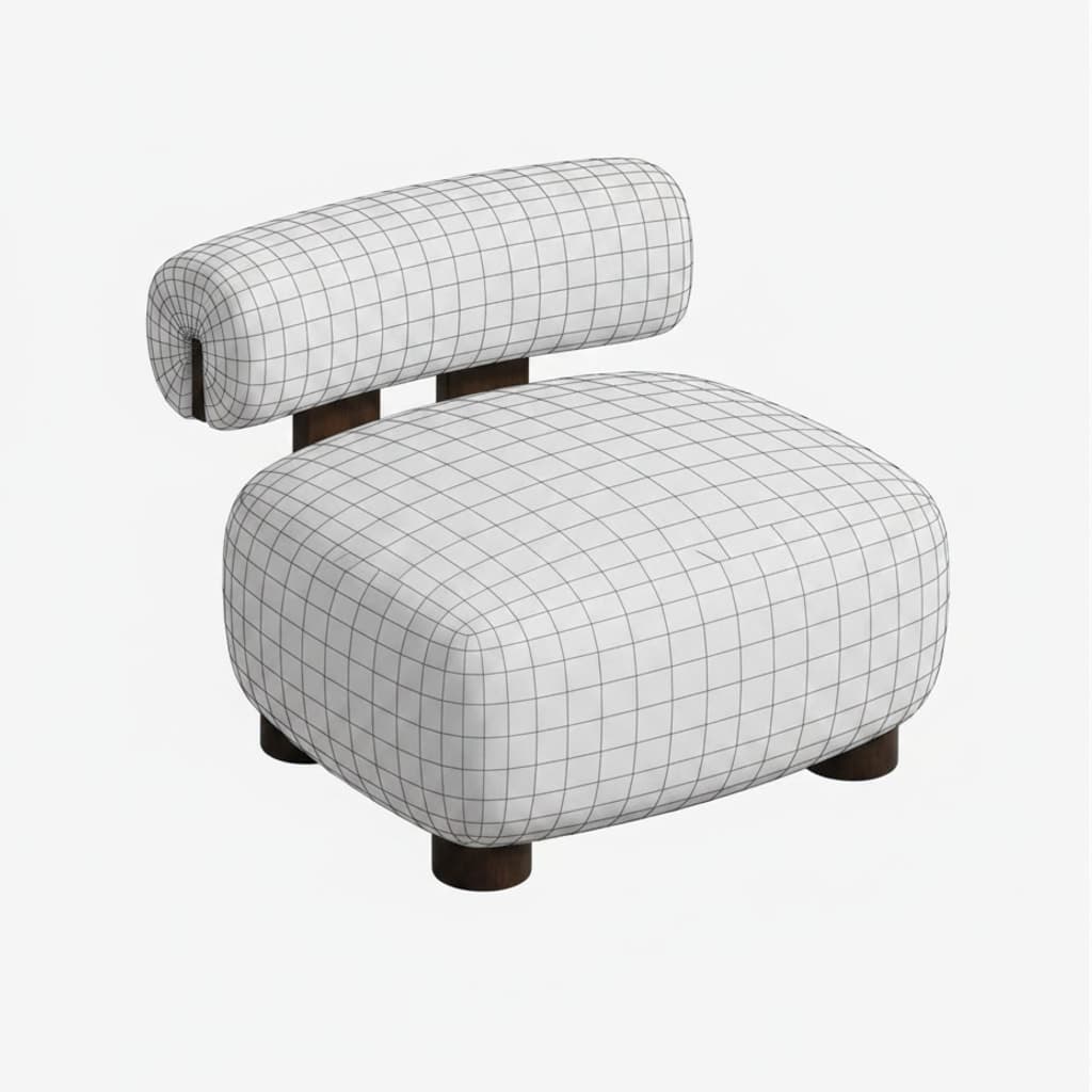 Stage 3 — the extracted 3D wireframe mesh of the armchair