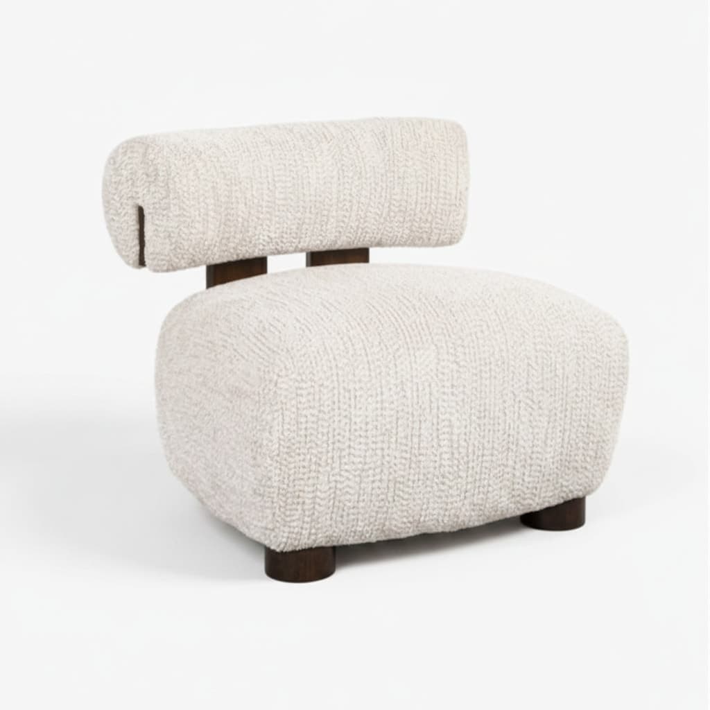 Stage 4 — the final textured 3D model of the armchair, ready to download as GLB, OBJ, SKP, or BLEND