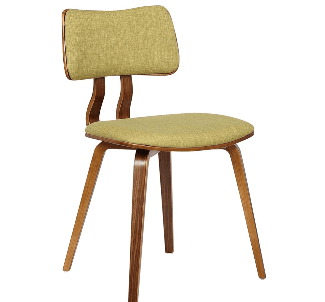 A side chair with a curved wooden frame and upholstered seat and backrest. The chair features four tapered legs and a distinct ergonomic shape for both the seat and back. — 3D model