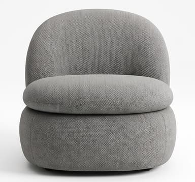 A contemporary, armless lounge chair with a rounded, sculptural silhouette, entirely upholstered in a textured, medium-grey boucle fabric. — 3D model