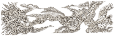 A horizontal, elongated piece of wall art featuring an intricate, organic, and abstract design crafted from metal. The design incorporates various textures and patterns, resembling natural forms such as coral, foliage, or cellular structures. The metallic surface has a matte or brushed silver-tone finish. — 3D model