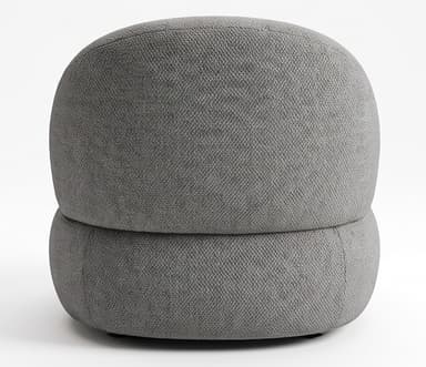 A contemporary, armless lounge chair with a rounded, sculptural silhouette, entirely upholstered in a textured, medium-grey boucle fabric. — 3D model