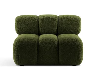 A modern armchair upholstered in a textured, shaggy fabric. It features a modular design with rounded, segmented cushions for both the seat and the backrest. The armchair has a low profile and appears to be a single-seater. — 3D model
