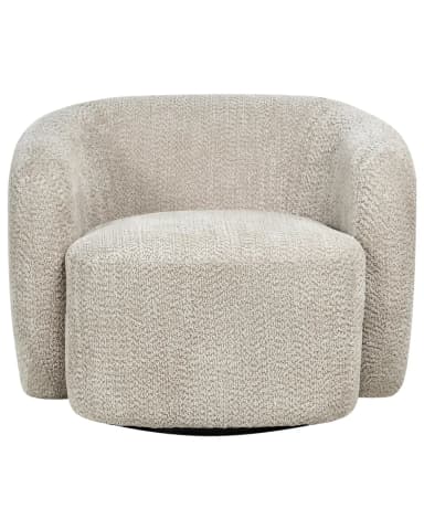 A contemporary armchair with a curved, rounded silhouette. It features a fully upholstered design with a textured, boucle-like fabric. The chair has a low profile with a substantial base and integrated armrests that curve into the backrest, creating a cohesive, enveloping form. The seat is generously padded, and the overall design suggests comfort and modern aesthetics. — 3D model