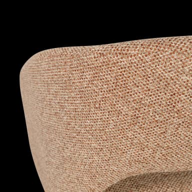 A modern accent chair with a curved backrest and a fixed seat. The chair features a swivel base with four splayed wooden legs. The upholstery has a textured weave with flecks of orange and brown. — 3D model