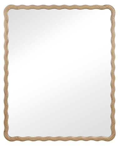 A rectangular wall mirror featuring a distinctively wavy, light-toned wooden frame. The frame has a natural grain and softly rounded corners, enclosing a flat reflective surface. — 3D model