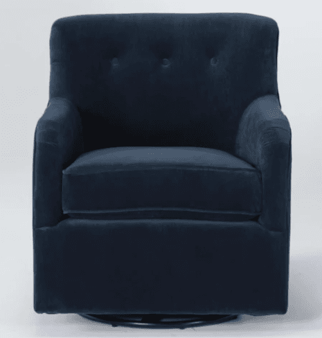 A navy blue upholstered armchair with a tufted backrest and a swivel base. The armchair features clean lines and plush cushioning, suggesting a modern or transitional style. — 3D model