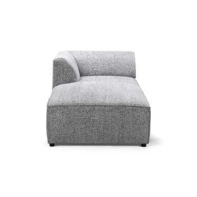 A modern, modular sofa section designed as a left-arm facing chaise lounge or corner piece. It features a low profile, blocky base, and a wrap-around back and armrest that curves gently on the left side. The upholstery is a textured, speckled fabric. — 3D model