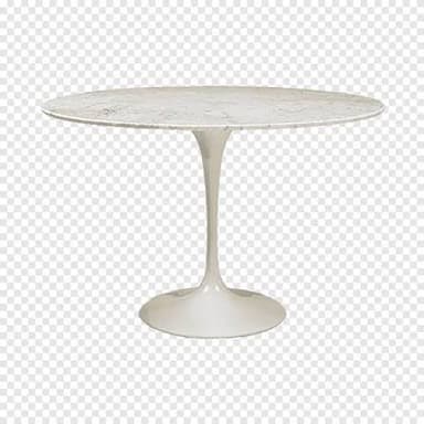 A round table featuring a polished white marble top with subtle gray veining, supported by a central, trumpet-shaped pedestal base finished in matte white. The design is characteristic of Mid-Century Modern aesthetics, notably resembling Eero Saarinen's iconic Tulip Table. — 3D model