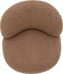 A contemporary, armless accent chair featuring a unique, sculptural form and upholstered in a textured, brown bouclé fabric. The chair's backrest and seat merge seamlessly, creating a fluid, organic silhouette. — 3D model