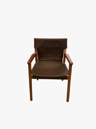 A modern armless chair with a dark wooden frame and a black sling-style upholstered back and seat, viewed from the rear. — 3D model