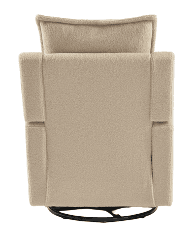 A cream-colored upholstered recliner chair with a textured boucle fabric, featuring a recline mechanism and a swivel base. The chair has thick, padded cushions and wide armrests, designed for comfort. — 3D model
