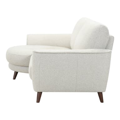 A contemporary sectional sofa featuring an integrated chaise lounge upholstered in a light beige textured fabric, supported by dark tapered wood legs. — 3D model