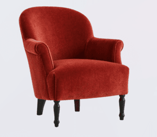 A single armchair with a rounded back and arms. It features plush upholstery and stands on four turned legs. — 3D model