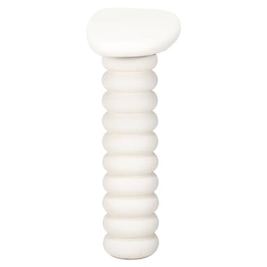 A white console table with an oval-shaped top and two cylindrical legs. The legs are composed of stacked, rounded elements resembling beads or discs. — 3D model
