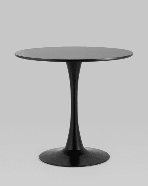 A modern black round table featuring a single central pedestal base. — 3D model