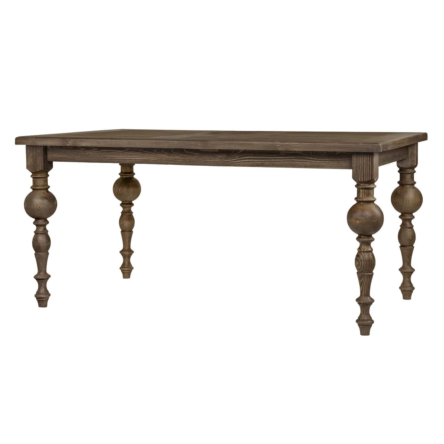 A rectangular dining table with a dark wood finish. The table features a thick, solid top and four turned legs. Each leg has a bulbous, spherical section topped by a simpler turned section and tapering to a smaller turned foot. — 3D model