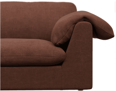 A three-seater sofa with plush cushions and rounded armrests. The sofa has a low profile and appears to be upholstered in a soft fabric. The color is a uniform medium brown. — 3D model