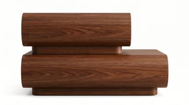 A modern, dark wood, rectangular table composed of two stacked elements. The larger base element is a low, elongated rectangular form with smoothly rounded vertical edges. A smaller, similar rectangular element is placed centrally on top of the larger one, also featuring rounded edges. The wood grain is prominent and runs horizontally across the surfaces. — 3D model