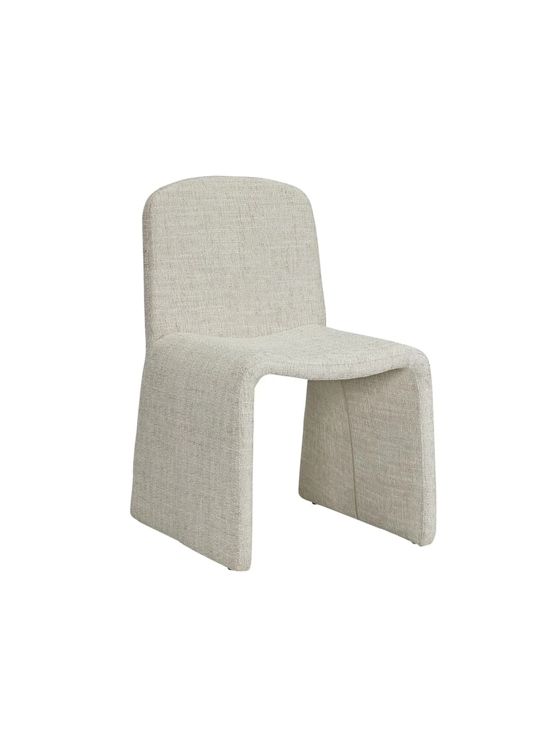 A contemporary upholstered chair with a distinctive waterfall design where the seat and legs are formed from a single, continuous curve. The chair features a gently curved backrest that flows into the seat. The upholstery has a visible textured weave. — 3D model