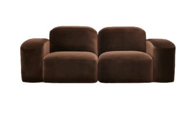 A modern modular sofa in a rich dark brown color, featuring soft, rounded edges and a low-profile design. The sofa consists of multiple upholstered segments that can be arranged in various configurations. — 3D model