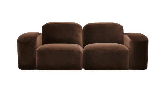 A modern modular sofa in a rich dark brown color, featuring soft, rounded edges and a low-profile design. The sofa consists of multiple upholstered segments that can be arranged in various configurations. — 3D model