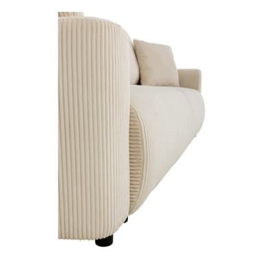 A contemporary three-seat sofa upholstered in light beige corduroy fabric, featuring thick cushions and block armrests. — 3D model