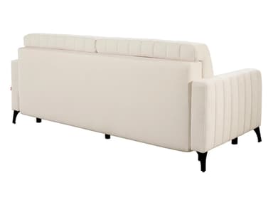 A cream-colored sofa with a fluted design on the backrests, headrests, and armrests. The sofa features a tufted headrest and sits on four black tapered legs. — 3D model