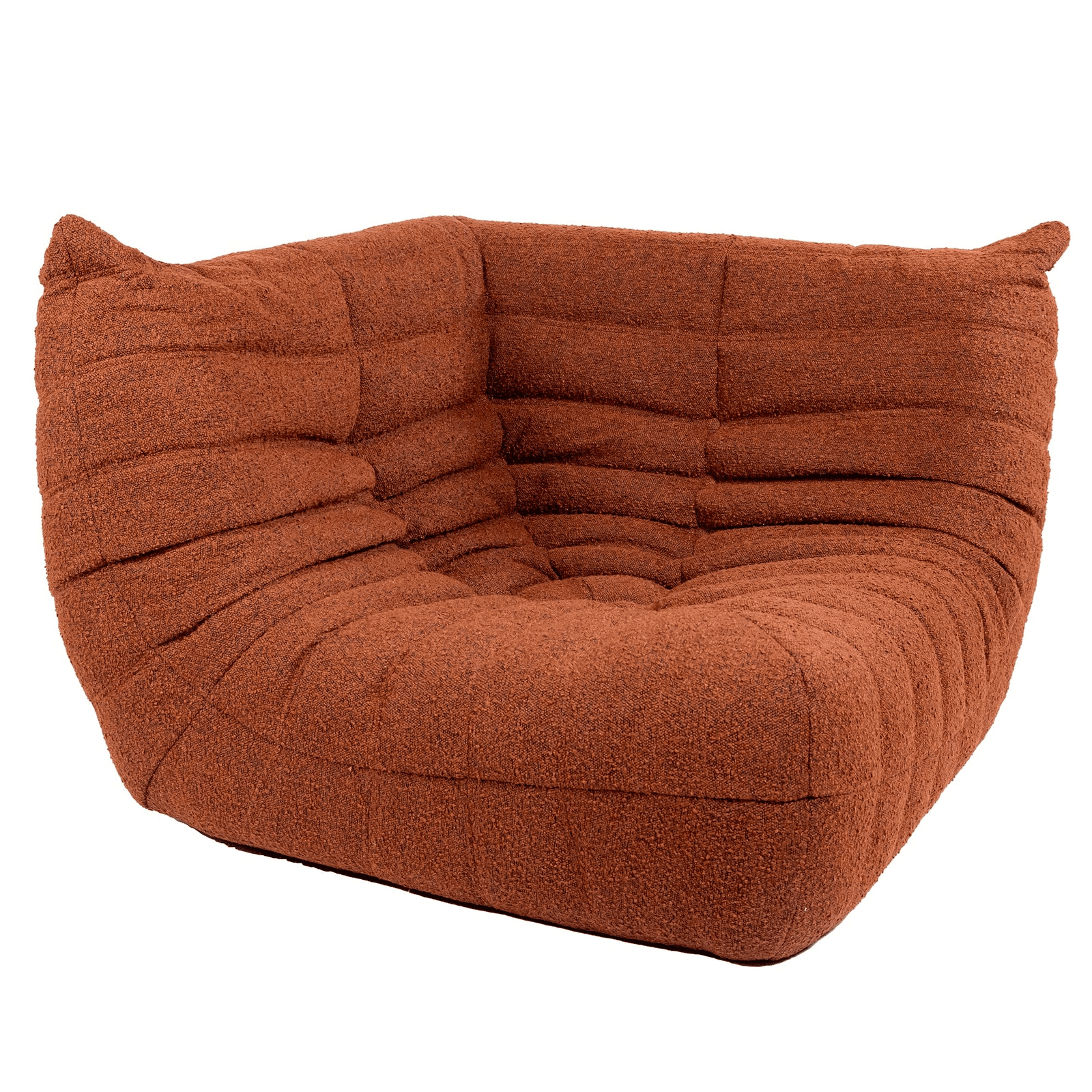 A low-profile, ergonomic corner sectional sofa module upholstered in a textured burnt orange fabric, featuring a distinctive pleated, all-foam construction. This piece is a module of the iconic Togo design by Michel Ducaroy. — 3D model