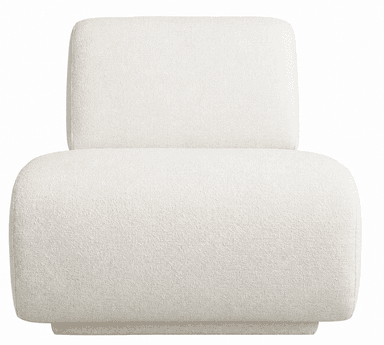 An armless contemporary lounge chair upholstered in a textured, off-white bouclé fabric. The design features soft, rounded edges and a low backrest, resting on a subtle plinth base. Its modular form suggests it can be used individually or as part of a larger seating arrangement. — 3D model