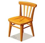 A light-colored wooden chair featuring a spindle back design and a contoured wooden seat, supported by four legs connected with stretchers for stability. — 3D model