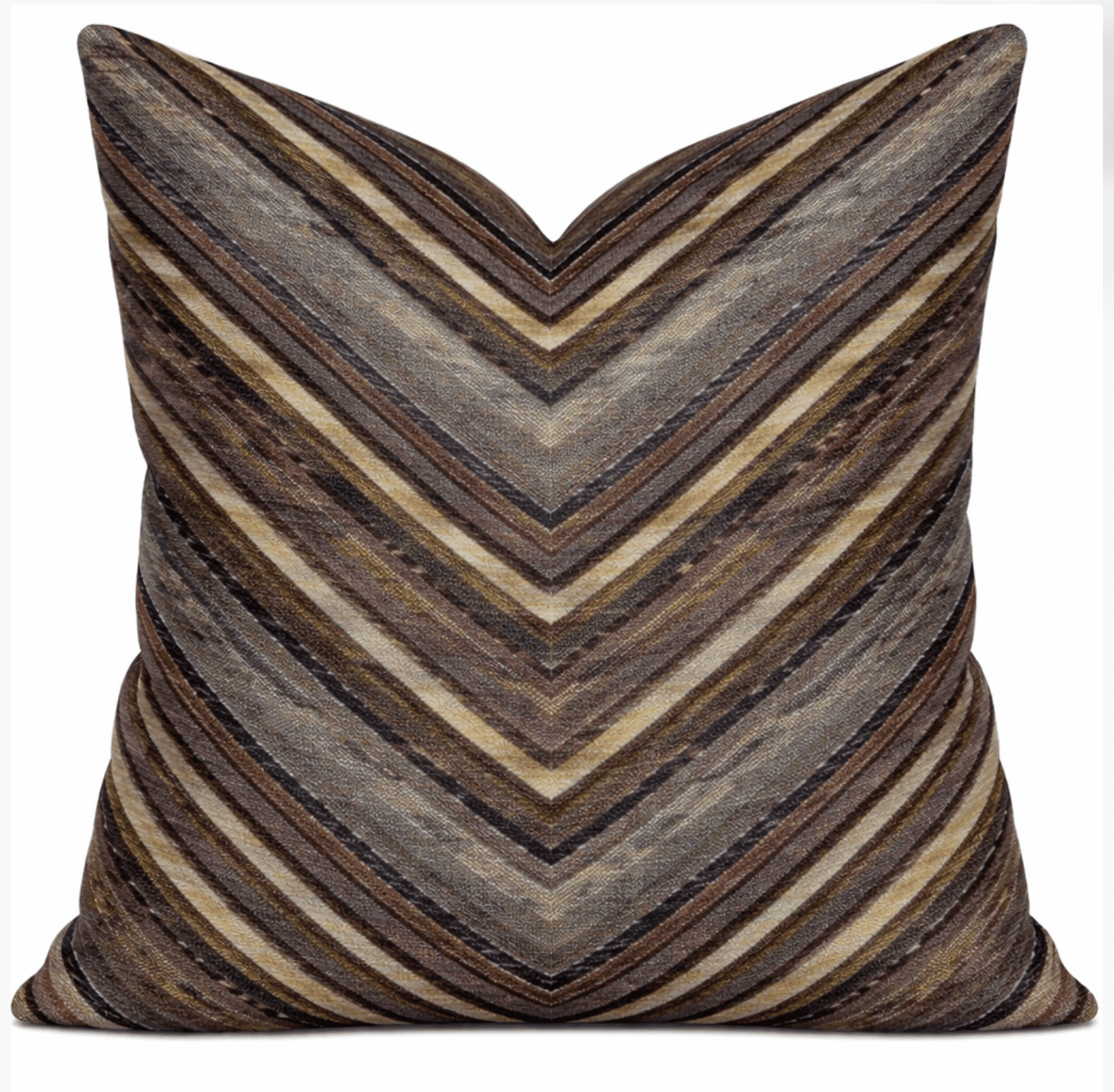 A square cushion with a chevron pattern made of diagonal stripes. The stripes vary in width and color, creating a textured appearance. — 3D model