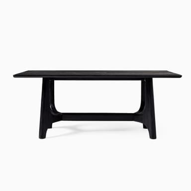 A rectangular black wood table with a distinctive A-frame trestle base design and visible wood grain. — 3D model