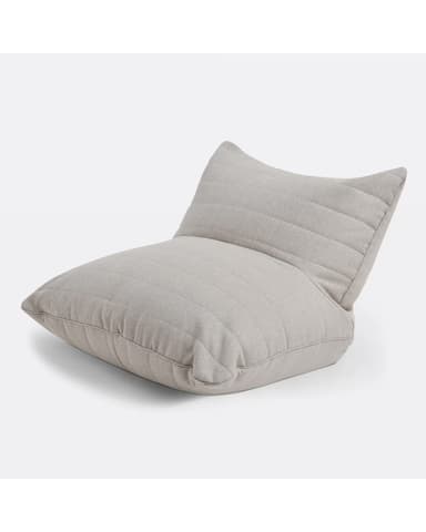 A contemporary bean bag chair with a low profile and an ergonomic design. It features a channel-stitched pattern on the backrest and seat, giving it a structured yet soft appearance. The filling appears to be flexible, allowing the chair to conform to the sitter's body. — 3D model