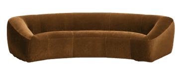 A contemporary, generously curved upholstered sofa in a light, neutral beige tone. The sofa features a continuous, rounded form with no visible legs, giving it a low-profile and substantial presence. The backrest and seat are seamlessly integrated, suggesting a cohesive, single-piece construction. The upholstery appears to be a textured fabric, possibly boucle or a fine-grained velvet, with subtle vertical seams segmenting the back and seat portions. Its design is minimalist, focusing on organic curves and comfort. — 3D model