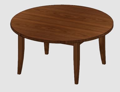 A minimalist round coffee table constructed from dark brown wood, featuring a smooth circular tabletop supported by four sturdy, tapered legs. The design is clean and understated, emphasizing the natural wood grain. — 3D model