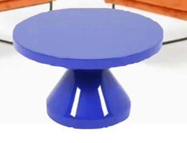 A compact round table with a bold, glossy royal blue finish and a distinctive conical pedestal base. — 3D model