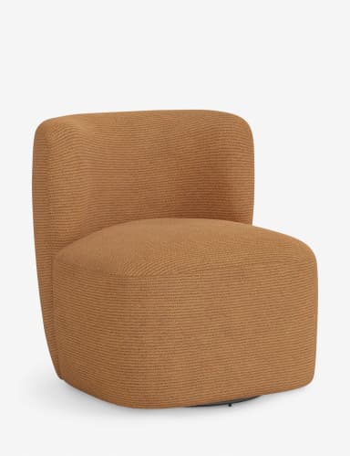 A low-profile, armless lounge chair fully upholstered in a textured, camel-brown knit fabric. It features a soft, rounded seat and an integrated, gently curved backrest, presenting a contemporary and organic aesthetic. The design emphasizes comfort and a monolithic, sculptural form. — 3D model