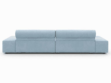 A light blue sectional sofa with a modern aesthetic, featuring deep, plush, tufted seat cushions and cylindrical bolster-style backrests. The sofa is composed of at least two modular sections forming a corner configuration, upholstered in a soft fabric, likely velvet or chenille. — 3D model