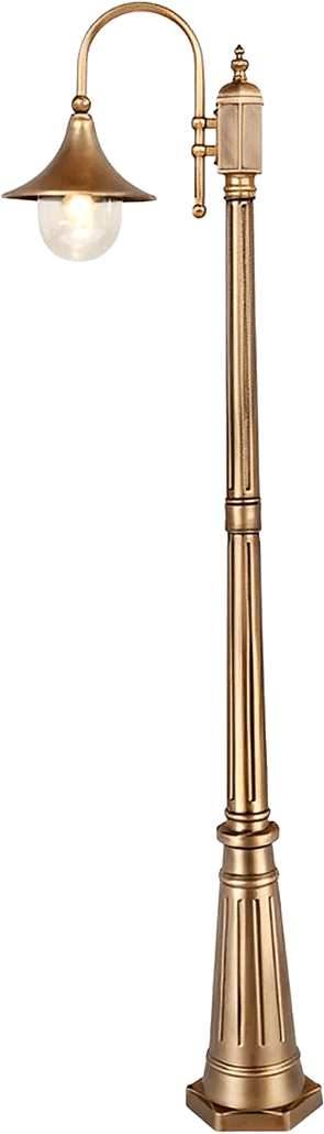 A tall, traditional-style floor lamp with an antique bronze finish. It features a curved neck holding a bell-shaped shade over a clear spherical glass diffuser. The lamp's column is fluted and extends to a wider, decorative fluted base. — 3D model