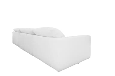 A sectional sofa with a chaise lounge extension, upholstered in white fabric. The sofa features multiple seat cushions and back cushions, with a slightly relaxed, slipcovered appearance. — 3D model