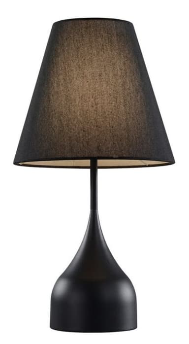 A modern, monochromatic black table lamp featuring a conical fabric shade and a sleek, tapered metal base. The design is minimalist and contemporary. — 3D model