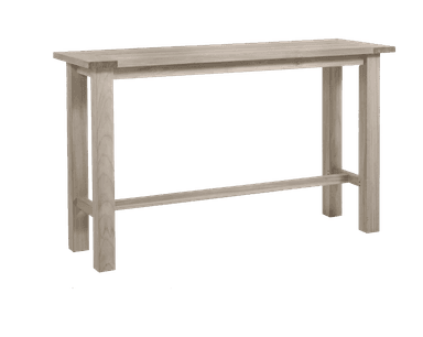 A rectangular, tall, narrow console table with a light wood finish. It features four straight legs and a lower stretcher bar connecting the legs for stability. The tabletop has a slightly beveled edge. The design is simple and modern. — 3D model