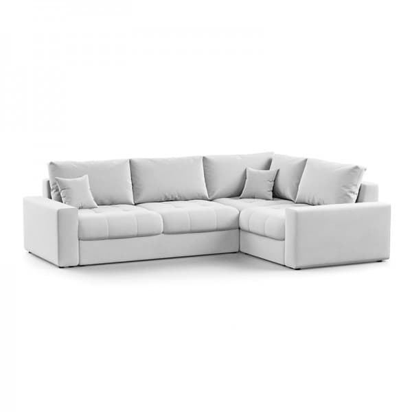 An L-shaped sectional sofa featuring light-colored fabric upholstery, button-tufted seat cushions, plush back cushions, and wide, minimalist track arms. The design is modern and contemporary. — 3D model