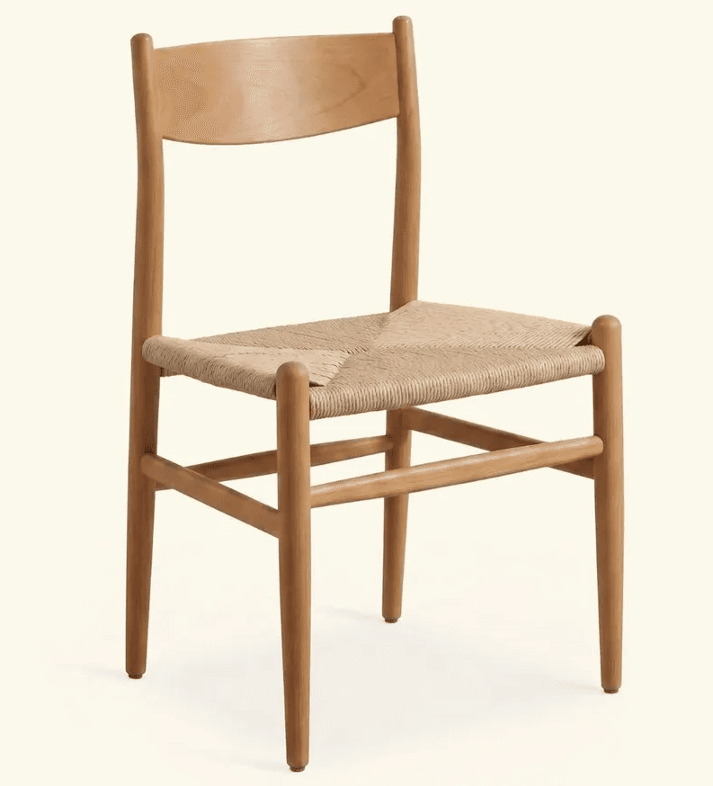 A light wood dining chair with a curved backrest and a woven paper cord seat, featuring a simple, elegant Scandinavian design. — 3D model