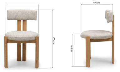 A contemporary armless chair with a light wood frame and neutral-toned fabric upholstery. It features a solid wooden construction with four square-profile legs, a circular upholstered seat, and a rectangular upholstered backrest supported by two vertical wooden slats. — 3D model
