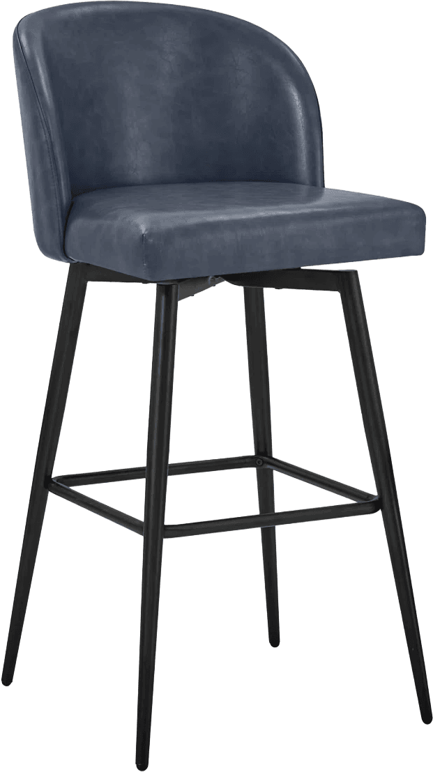 A contemporary bar stool featuring a curved backrest and a padded seat, supported by four slender legs connected by a footrest. The stool appears to be designed for use at a bar or counter height surface. — 3D model